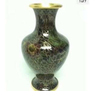 Vintage, Beautiful, 7.5in x 4in Floral Cloissone’  over Brass Vase